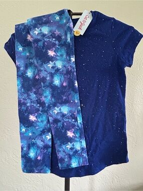 Cat & Jack Royal Blue Sparkle Tee and  Star leggings L 10/12 Girls